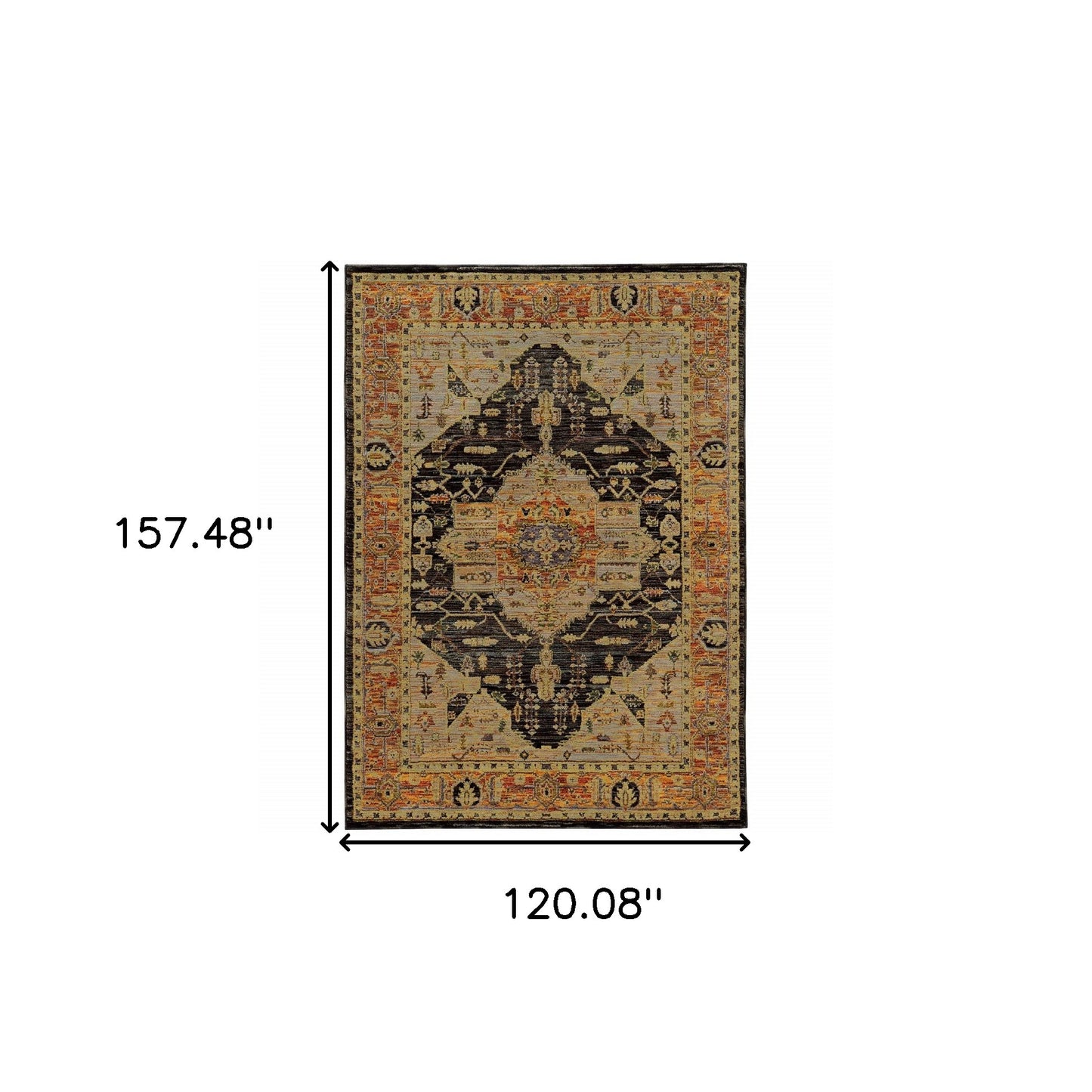 10' X 13' Black and Gold Oriental Power Loom Area Rug