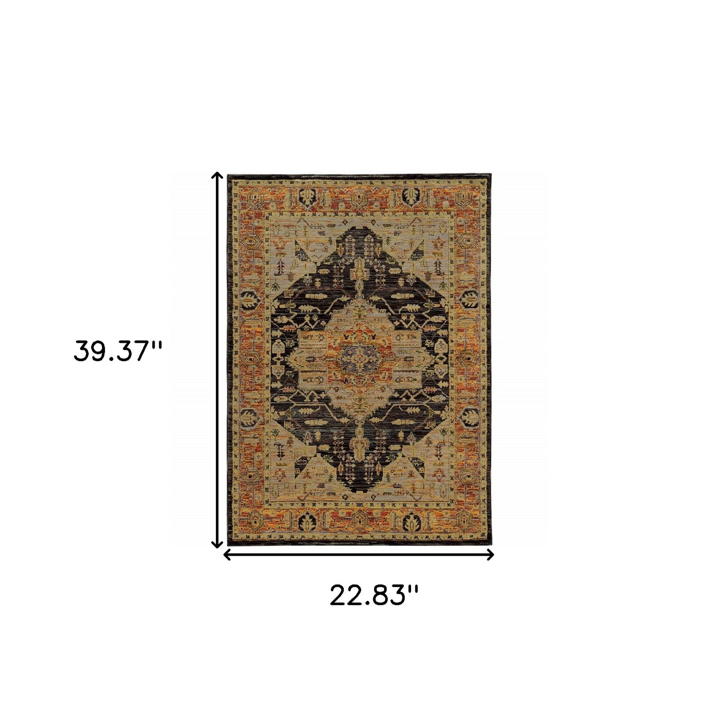 10' X 13' Black and Gold Oriental Power Loom Area Rug