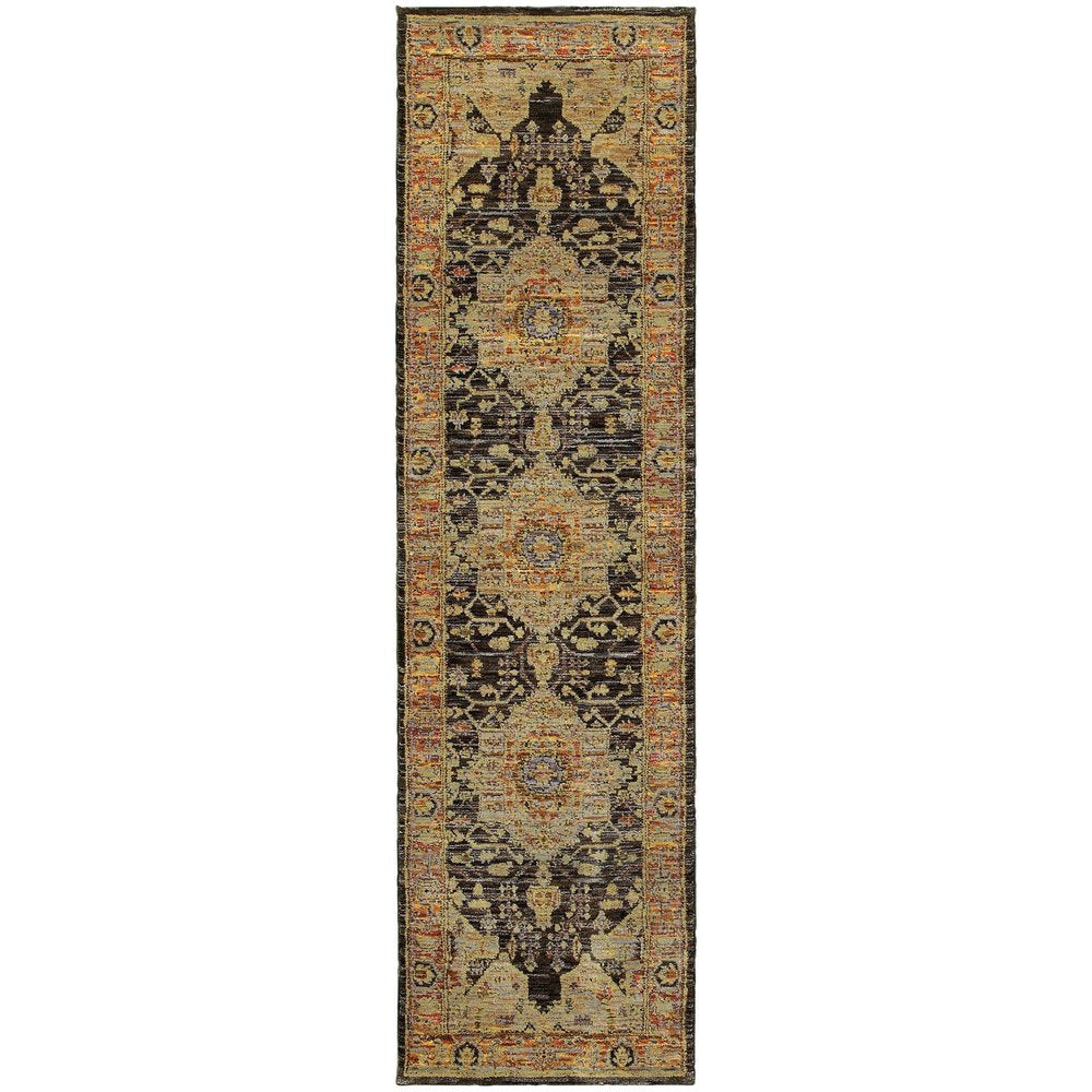 2' X 3' Gold And Gray Oriental Area Rug