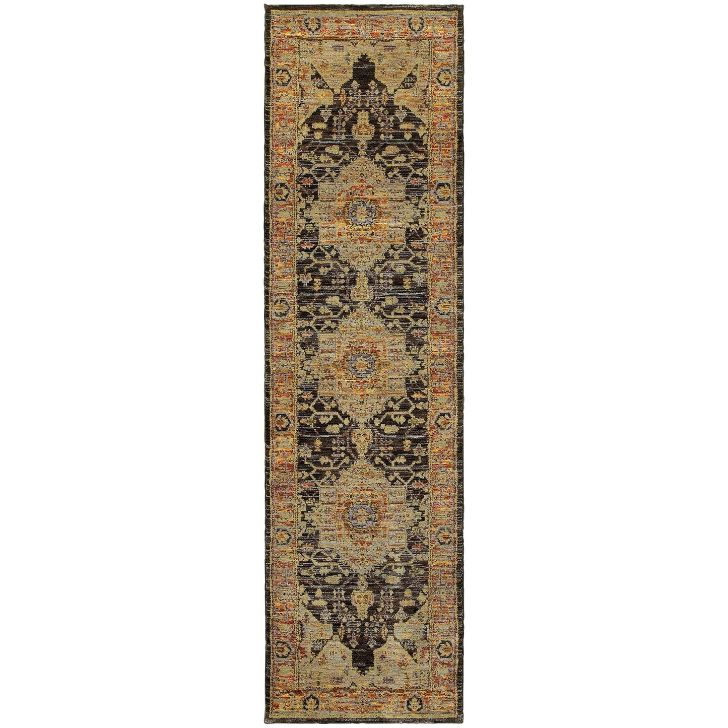 10' X 13' Black and Gold Oriental Power Loom Area Rug