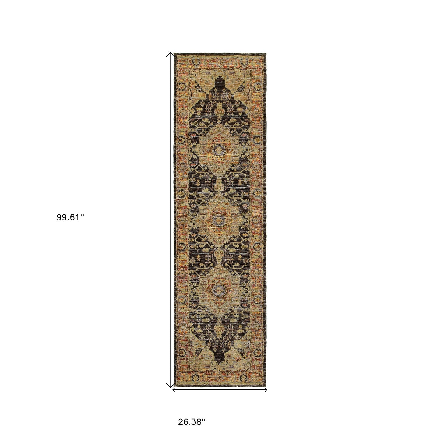 10' X 13' Black and Gold Oriental Power Loom Area Rug