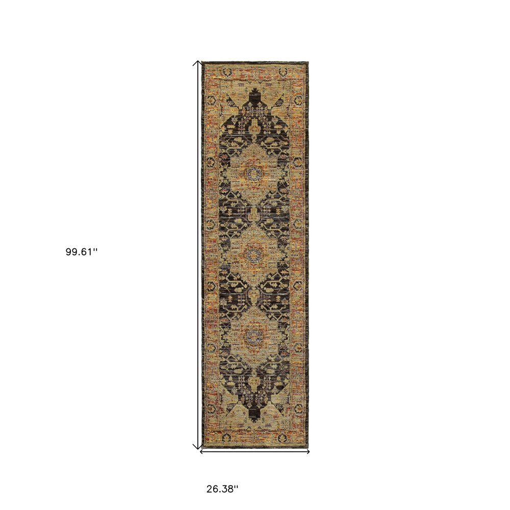 2' X 3' Gold And Gray Oriental Area Rug
