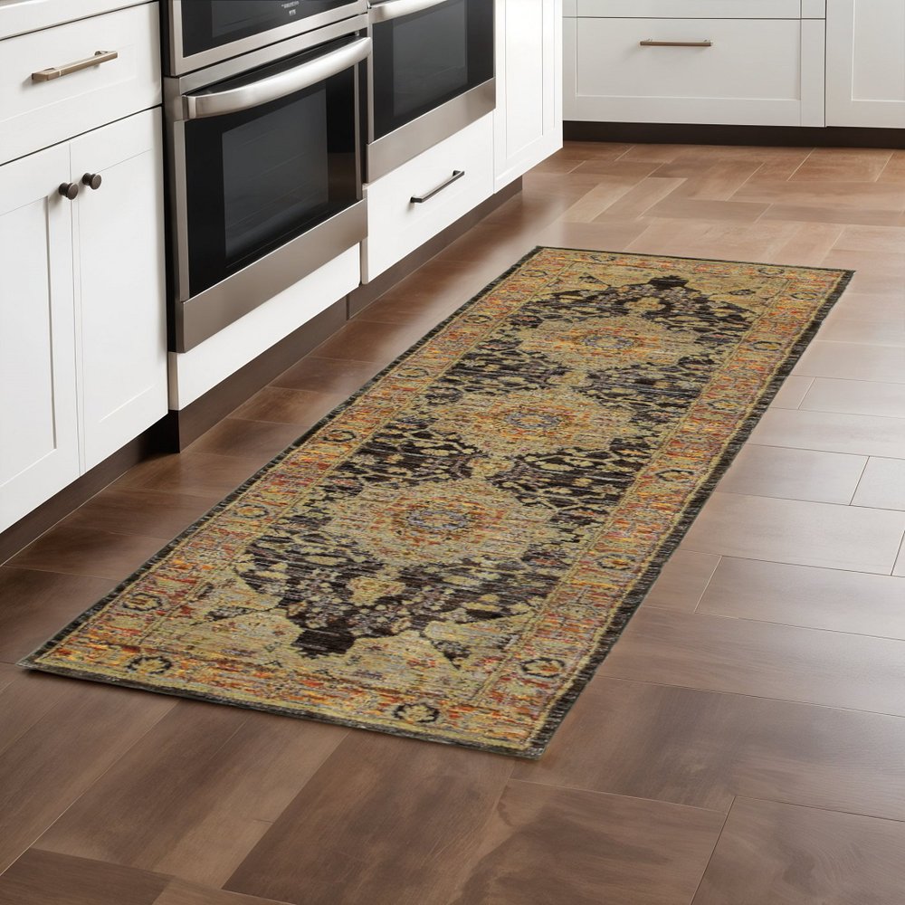 2' X 3' Gold And Gray Oriental Area Rug