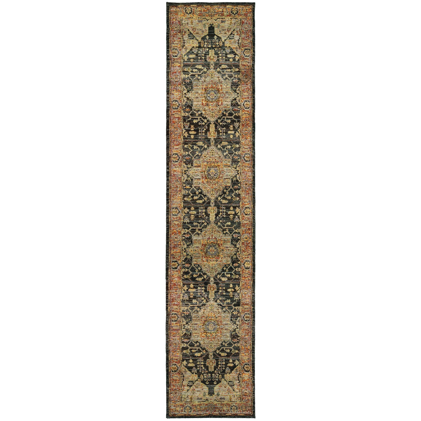 10' X 13' Black and Gold Oriental Power Loom Area Rug