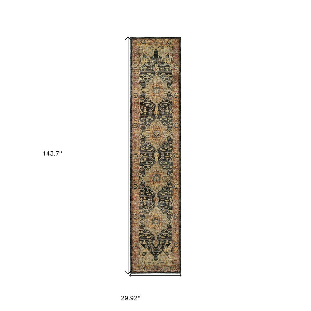 2' X 3' Gold And Gray Oriental Area Rug