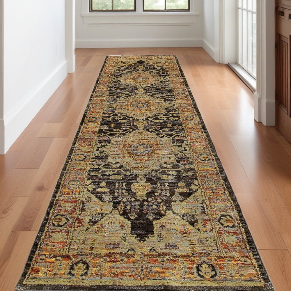 2' X 3' Gold And Gray Oriental Area Rug