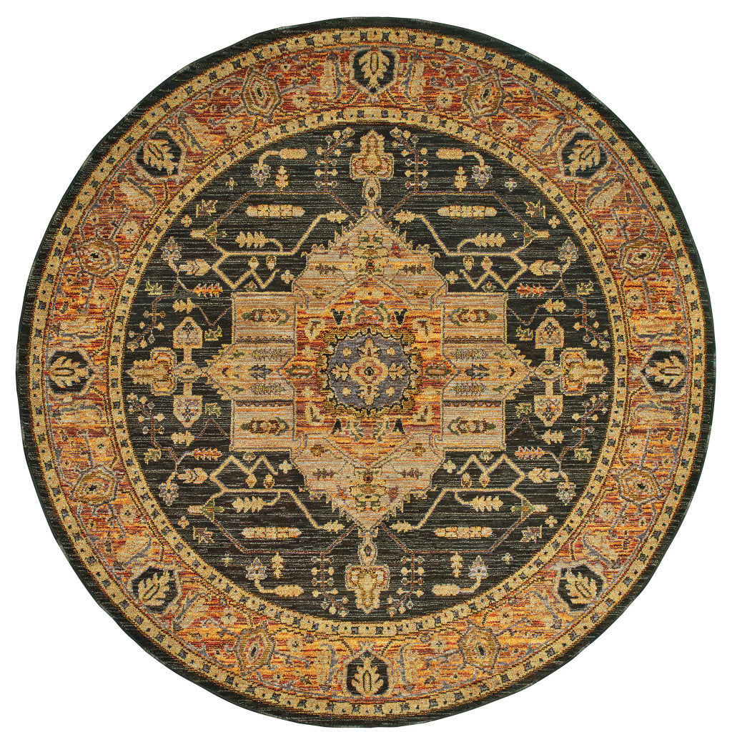 10' X 13' Black and Gold Oriental Power Loom Area Rug