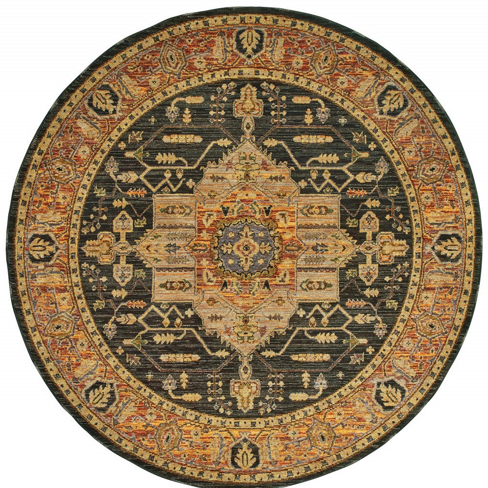 10' X 13' Black and Gold Oriental Power Loom Area Rug