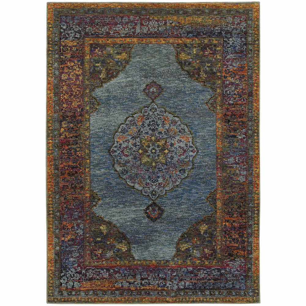 2' X 3' Blue And Beige Oriental Area Rug