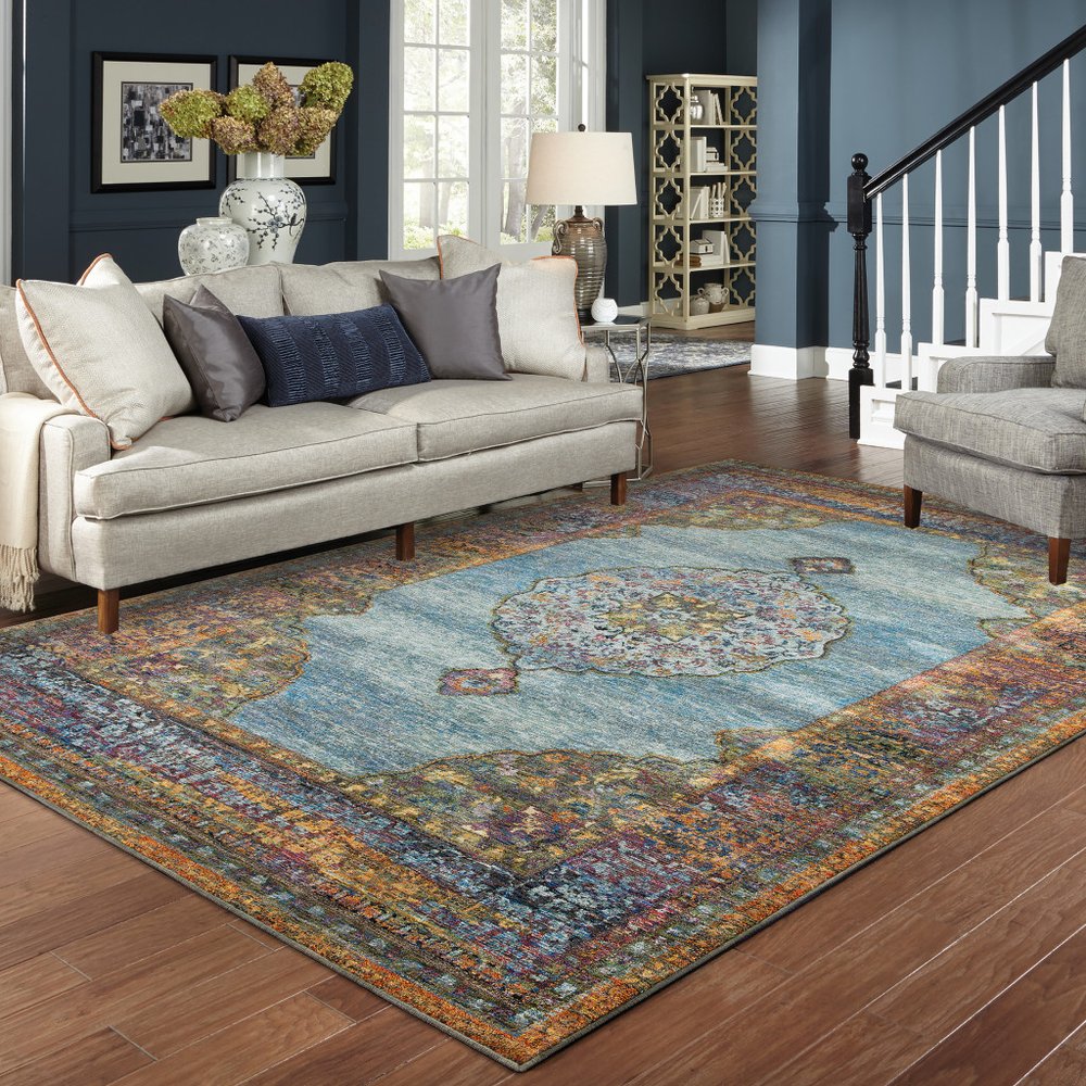 2' X 3' Blue And Beige Oriental Area Rug