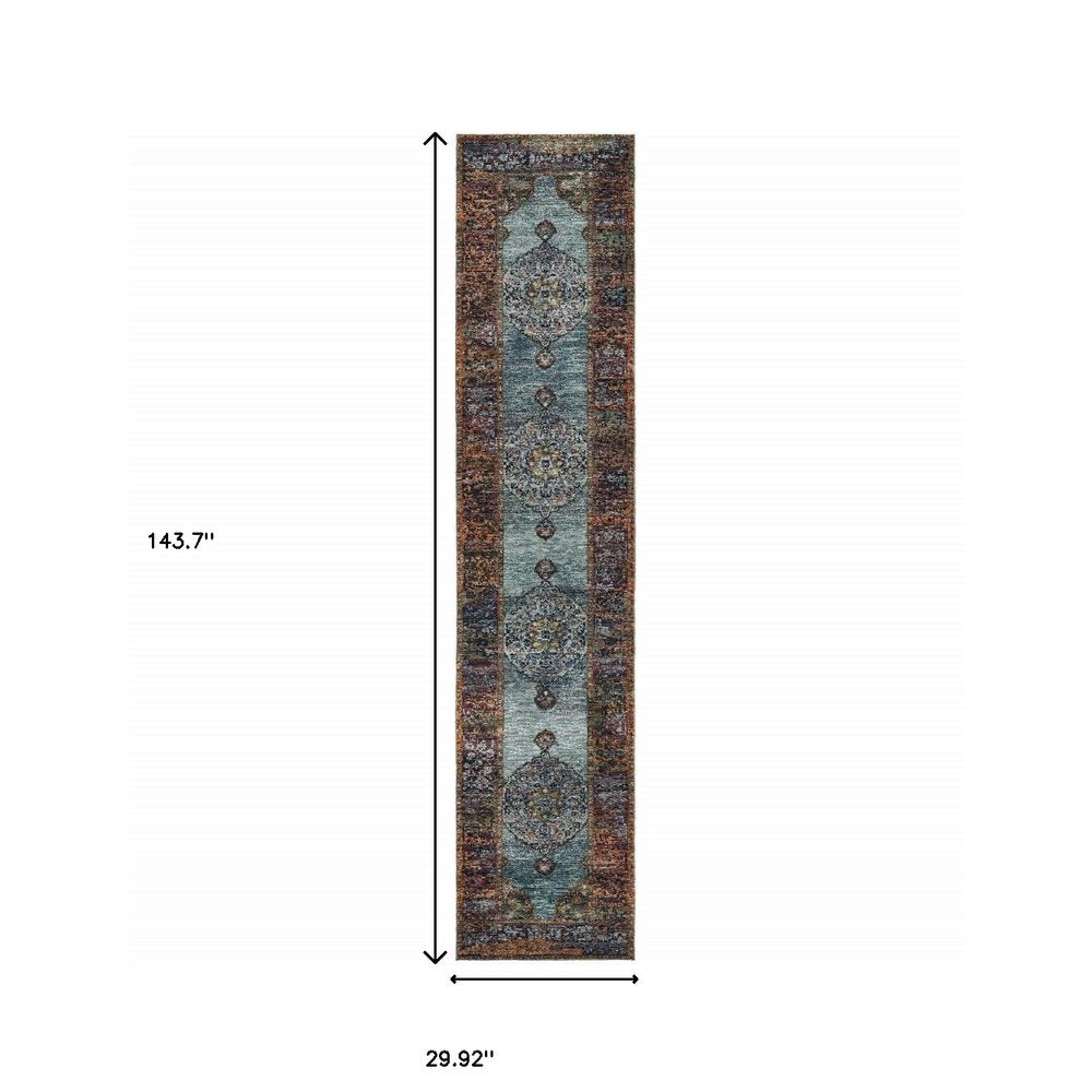 2' X 3' Blue And Beige Oriental Area Rug
