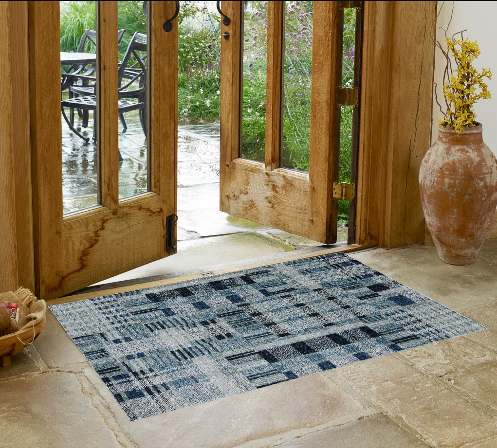 10' X 13' Blue Geometric Power Loom Area Rug