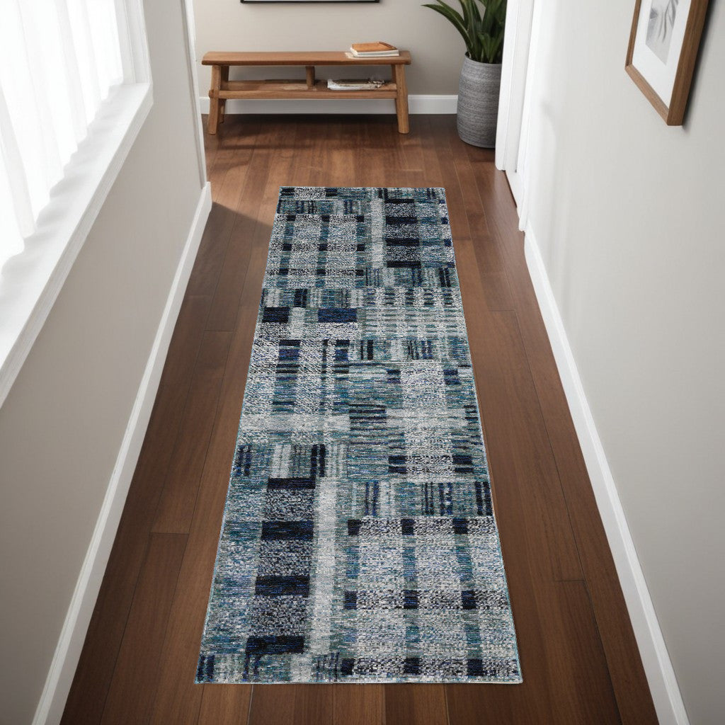 10' X 13' Blue Geometric Power Loom Area Rug