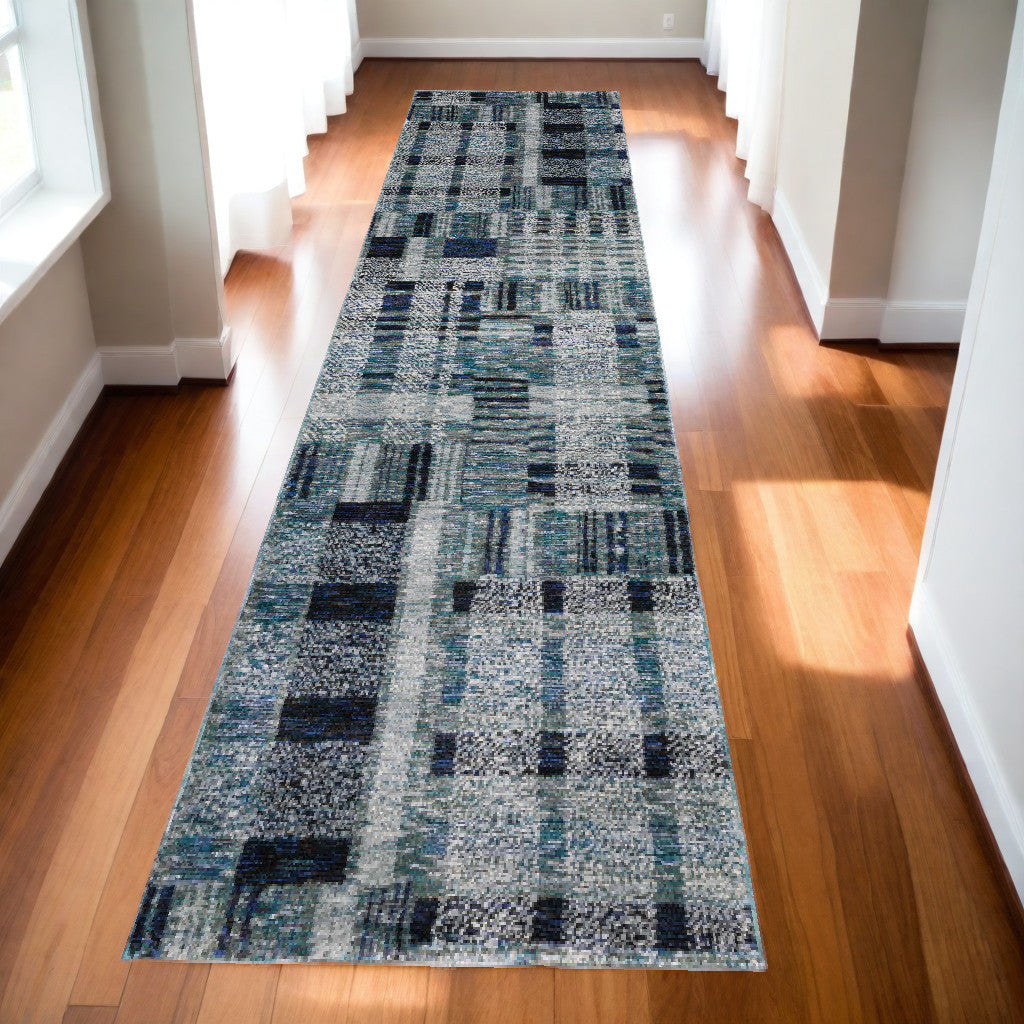 10' X 13' Blue Geometric Power Loom Area Rug