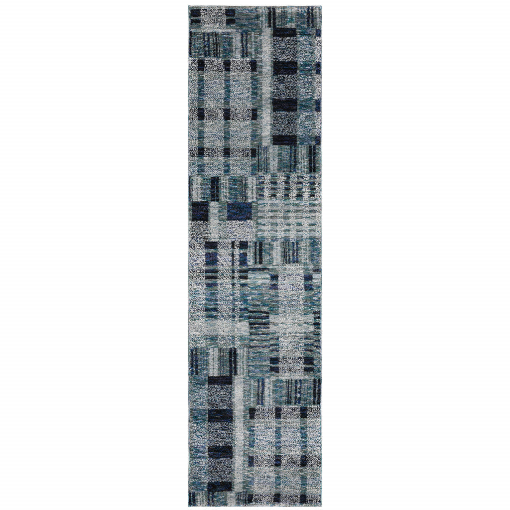 10' X 13' Blue Geometric Power Loom Area Rug