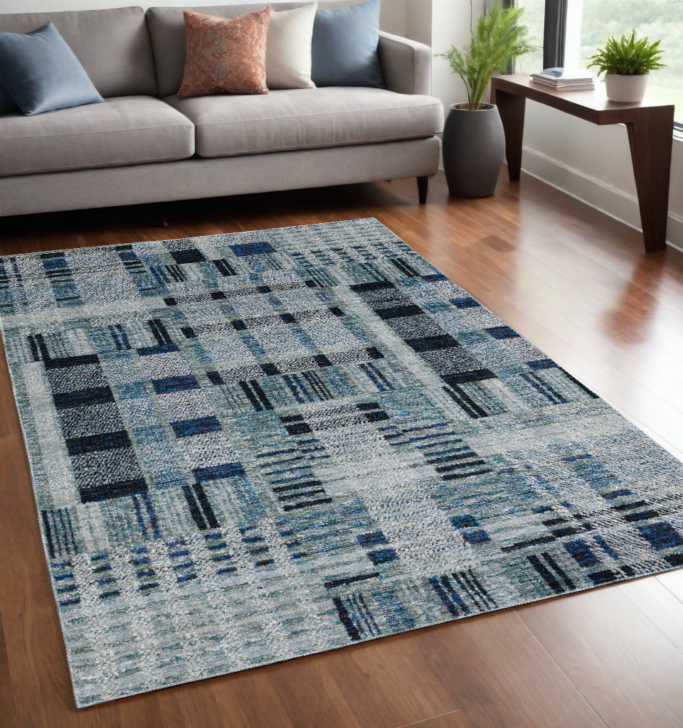 10' X 13' Blue Geometric Power Loom Area Rug