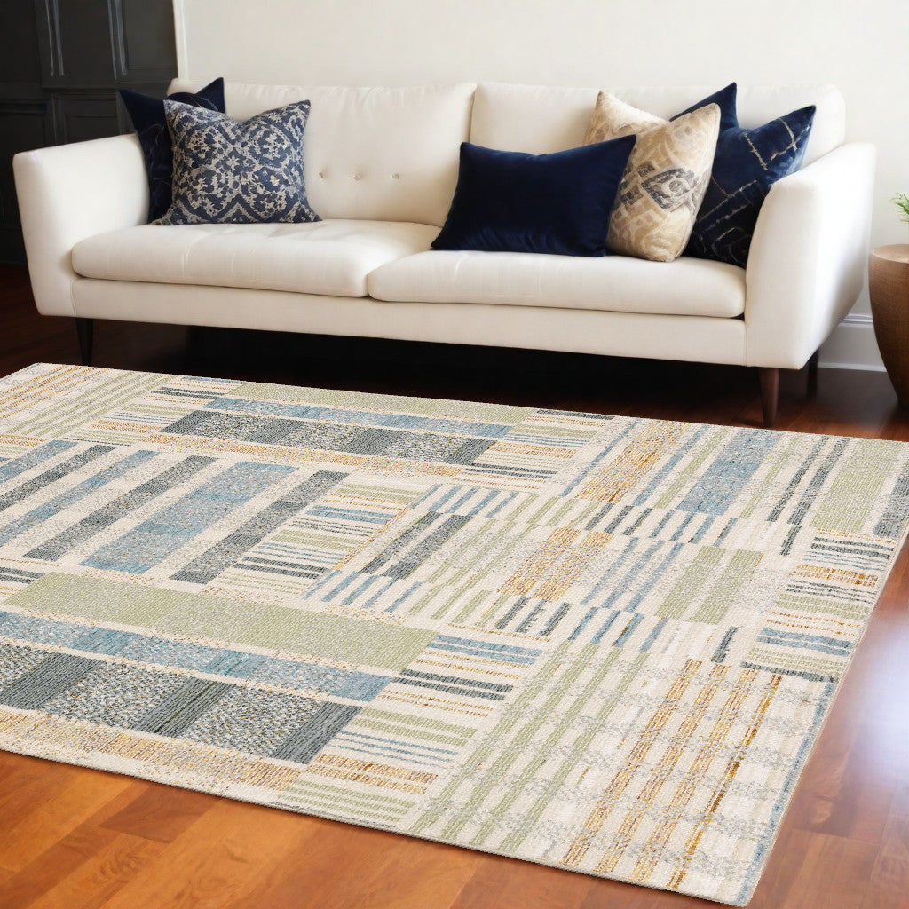 10' X 13' Blue Geometric Power Loom Area Rug