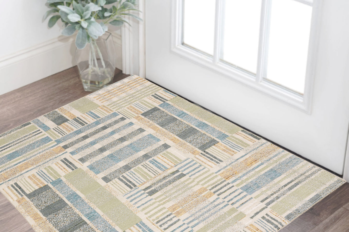 10' X 13' Blue Geometric Power Loom Area Rug