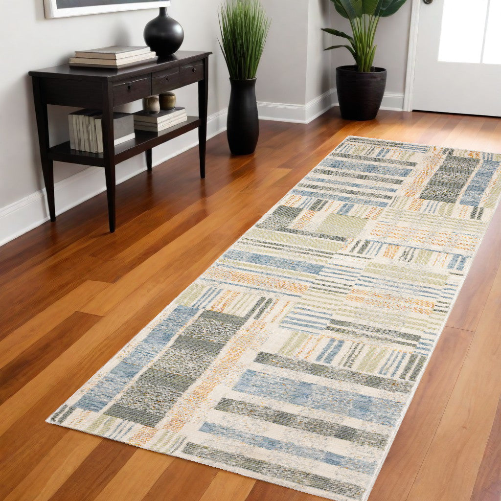 10' X 13' Blue Geometric Power Loom Area Rug