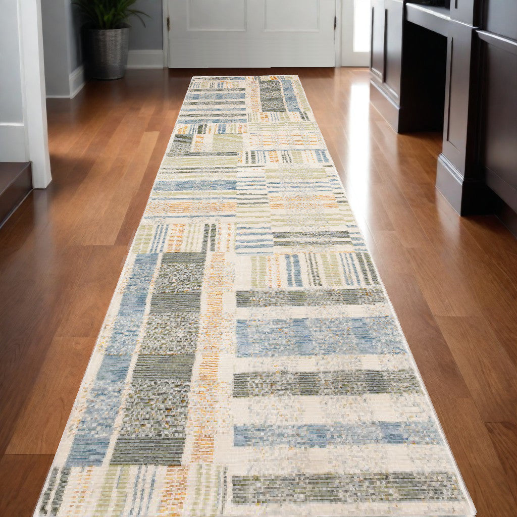 10' X 13' Blue Geometric Power Loom Area Rug