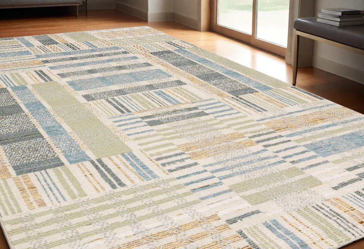 10' X 13' Blue Geometric Power Loom Area Rug