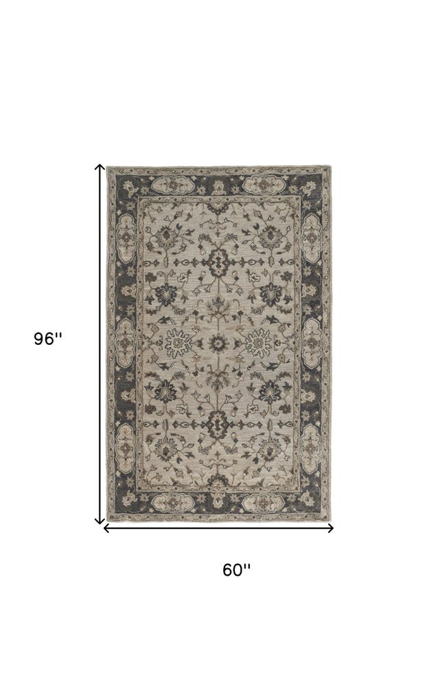 8' X 11' Gray Ivory And Taupe Wool Floral Tufted Handmade Stain Resistant Area Rug