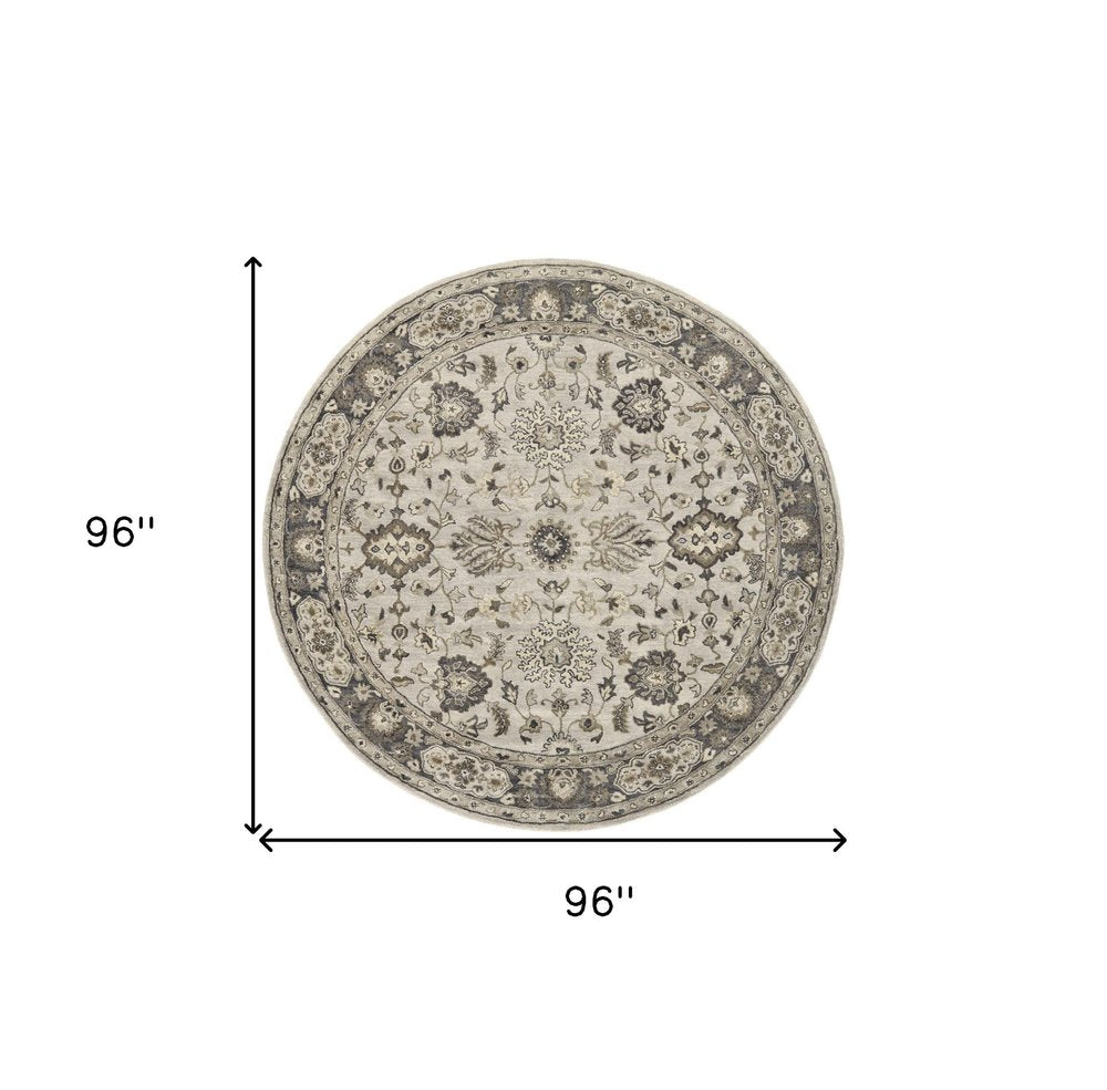 8' X 11' Gray Ivory And Taupe Wool Floral Tufted Handmade Stain Resistant Area Rug