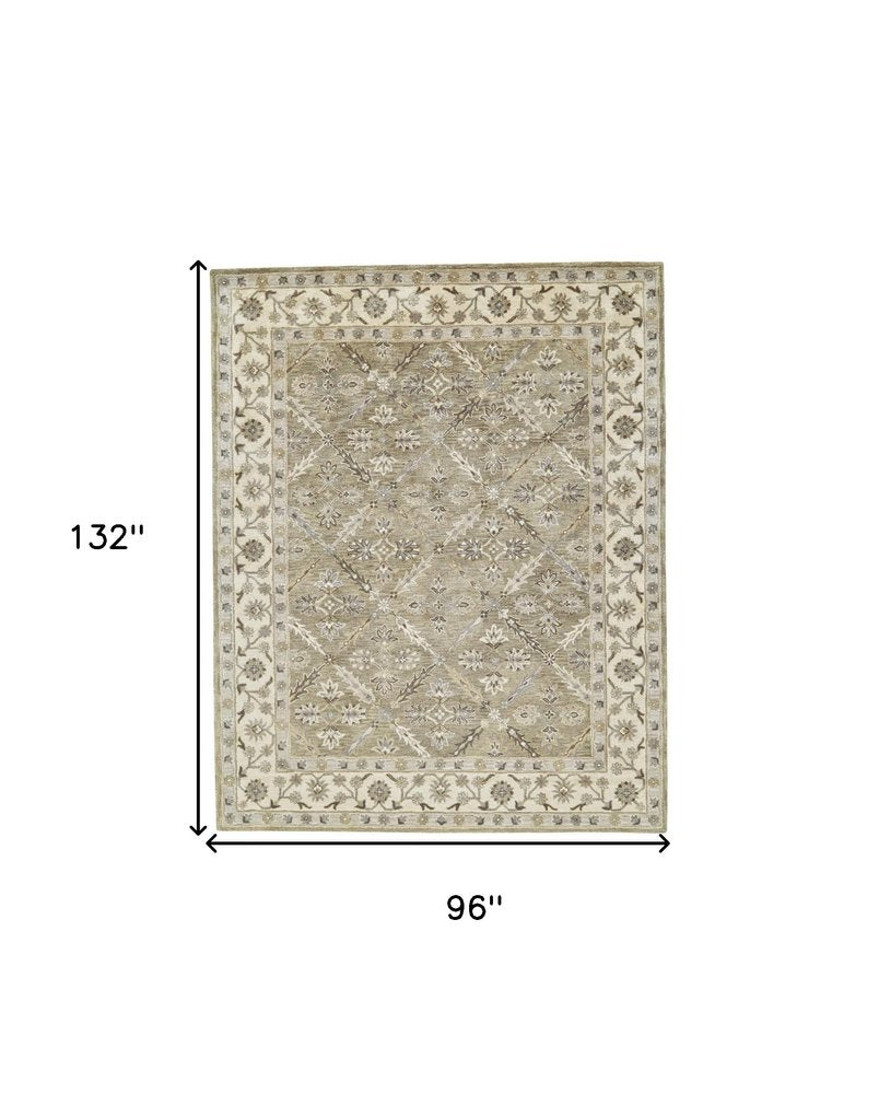 2' X 3' Green Brown And Taupe Wool Paisley Tufted Handmade Stain Resistant Area Rug