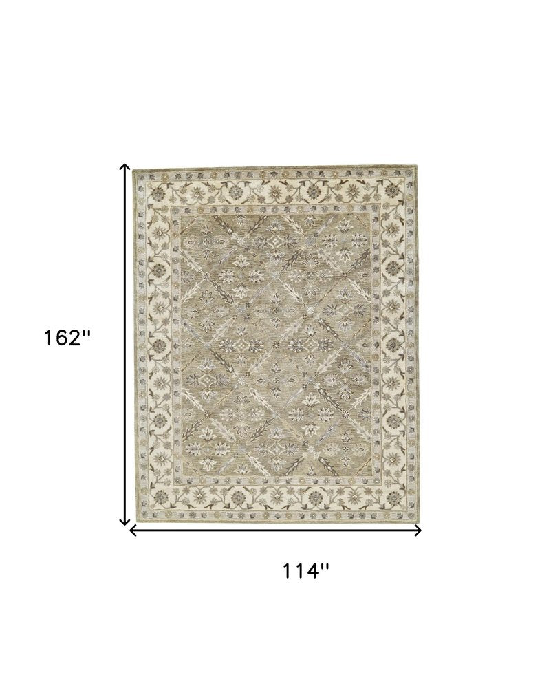 2' X 3' Green Brown And Taupe Wool Paisley Tufted Handmade Stain Resistant Area Rug