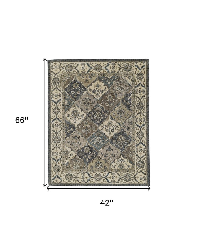 10' X 13' Gray Ivory And Blue Wool Floral Hand Tufted Area Rug