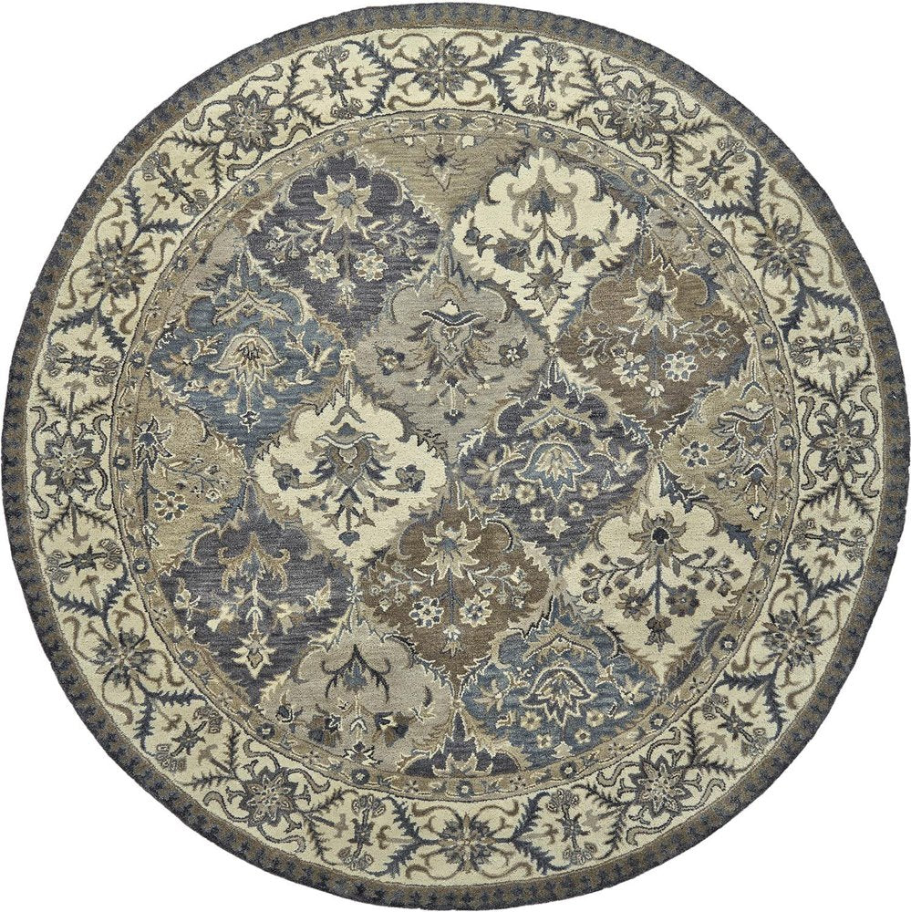 10' X 13' Gray Ivory And Blue Wool Floral Hand Tufted Area Rug