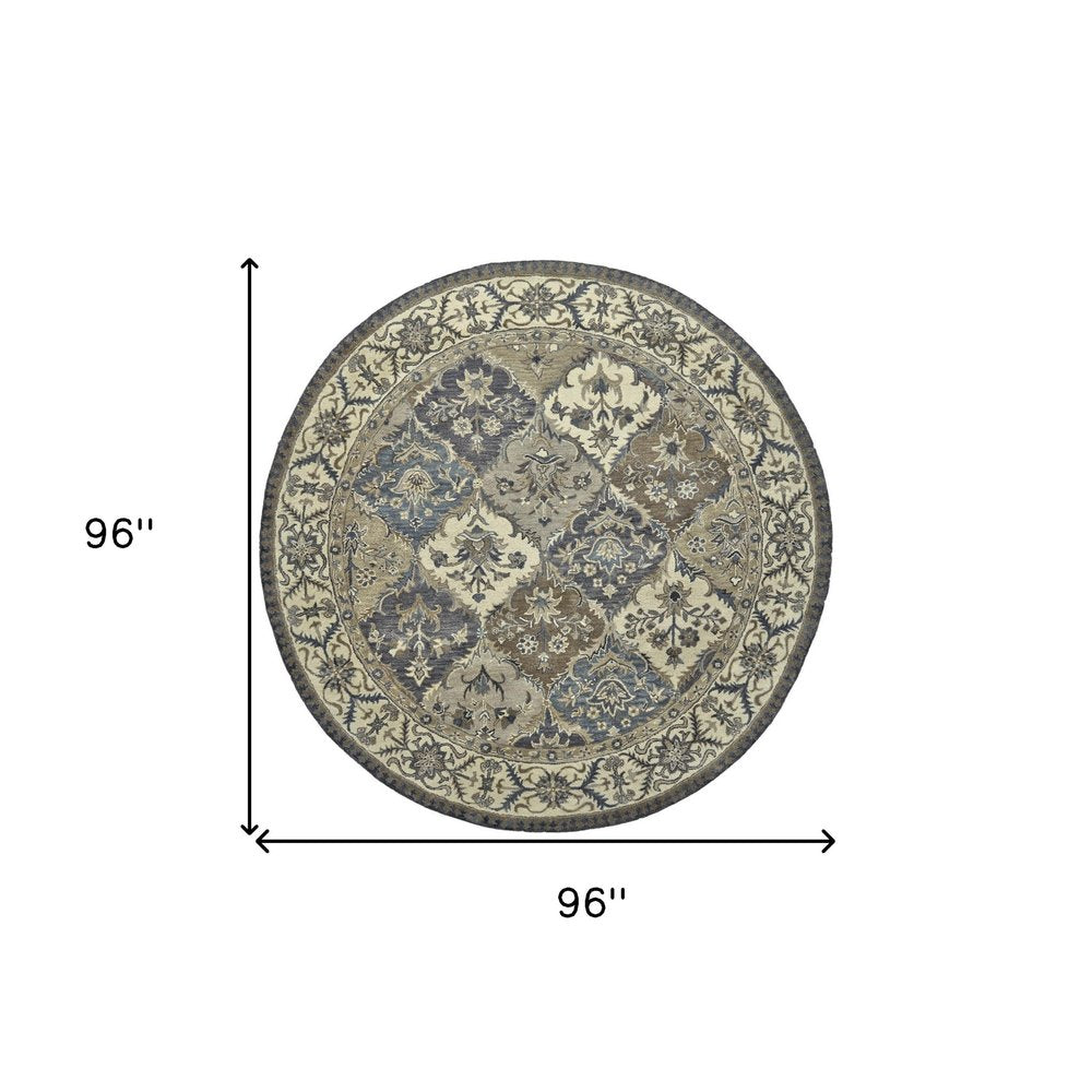 10' X 13' Gray Ivory And Blue Wool Floral Hand Tufted Area Rug