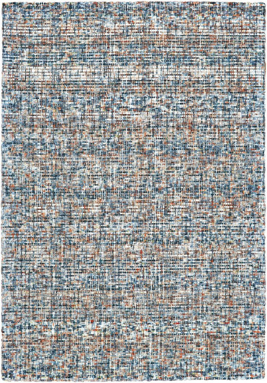 5' X 8' Blue Ivory And Orange Plaid Tufted Handmade Area Rug