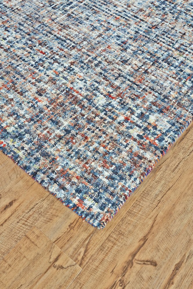5' X 8' Blue Ivory And Orange Plaid Tufted Handmade Area Rug