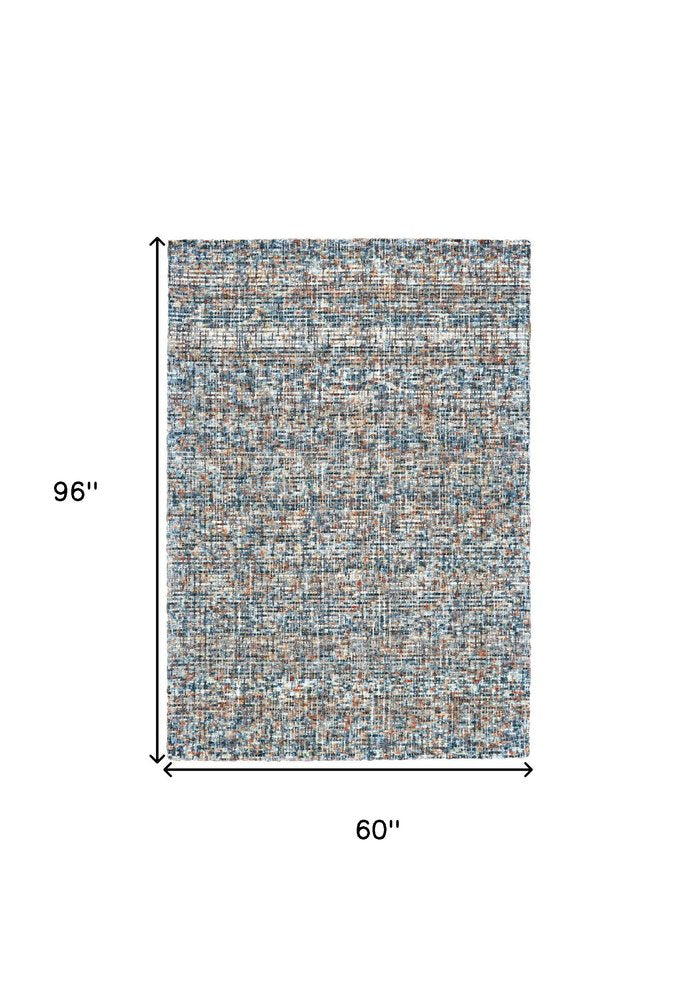 5' X 8' Blue Ivory And Orange Plaid Tufted Handmade Area Rug