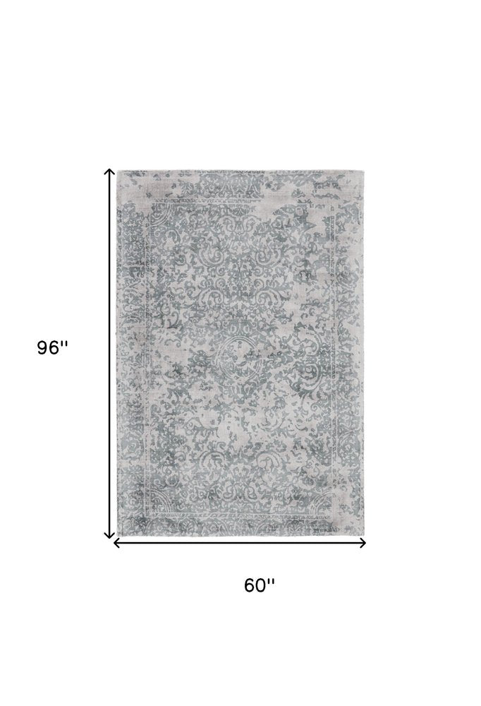 5' X 8' Blue and Gray Abstract Hand Woven Area Rug