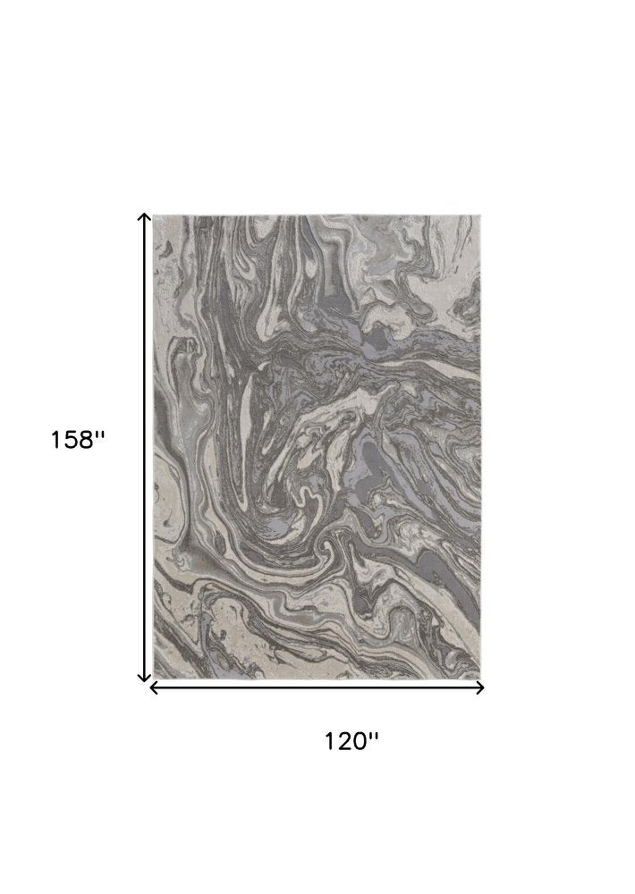 5' X 8' Gray Ivory And Silver Abstract Area Rug