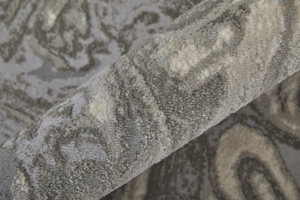 5' X 8' Gray Ivory And Silver Abstract Area Rug