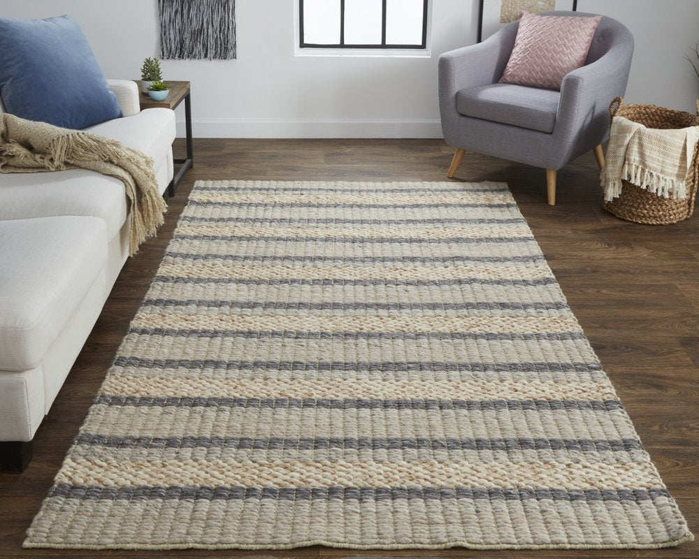 4' X 6' Gray And Ivory Wool Striped Hand Woven Area Rug