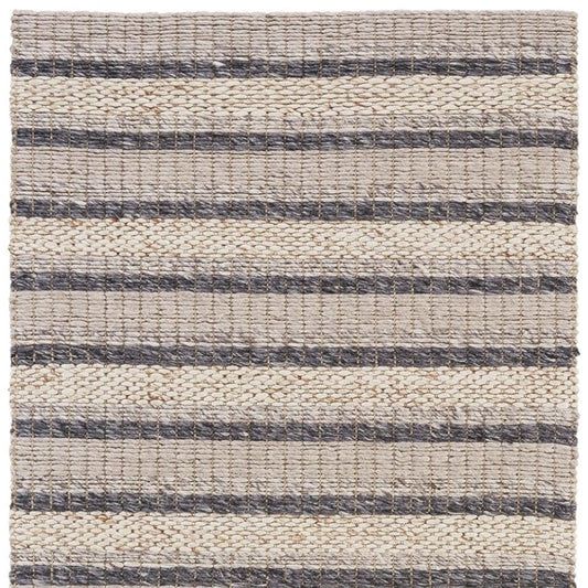 4' X 6' Gray And Ivory Wool Striped Hand Woven Area Rug
