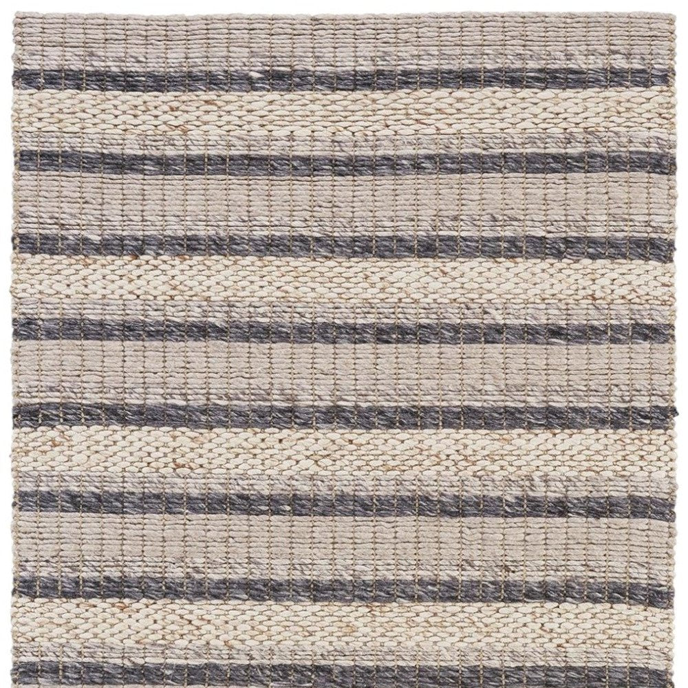 4' X 6' Gray And Ivory Wool Striped Hand Woven Area Rug