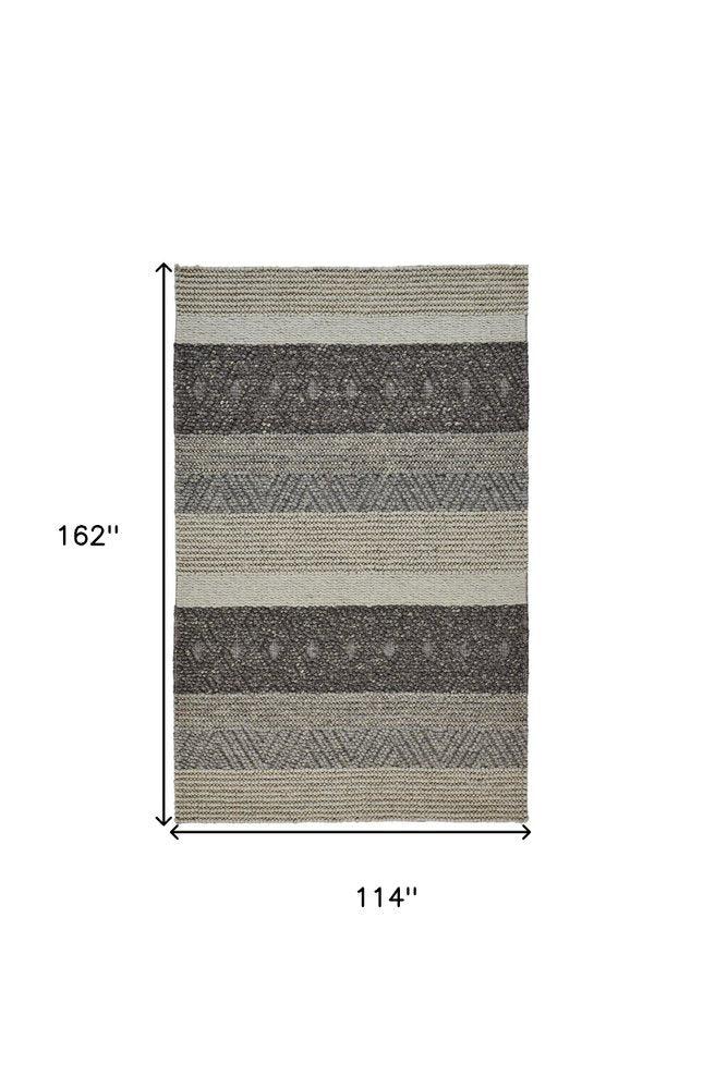 10' X 13' Gray Black And Taupe Wool Striped Hand Woven Area Rug