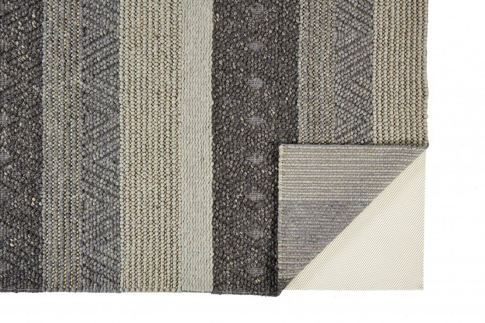 10' X 13' Gray Black And Taupe Wool Striped Hand Woven Area Rug