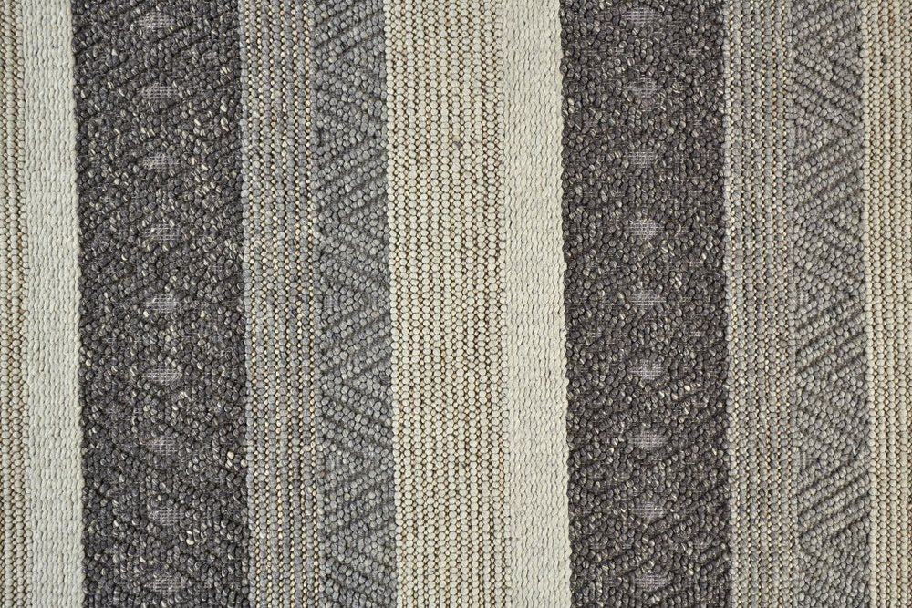 10' X 13' Gray Black And Taupe Wool Striped Hand Woven Area Rug