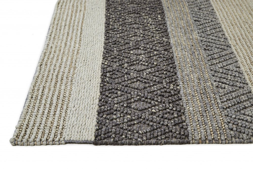 10' X 13' Gray Black And Taupe Wool Striped Hand Woven Area Rug