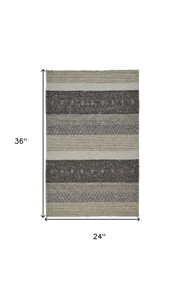 10' X 13' Gray Black And Taupe Wool Striped Hand Woven Area Rug