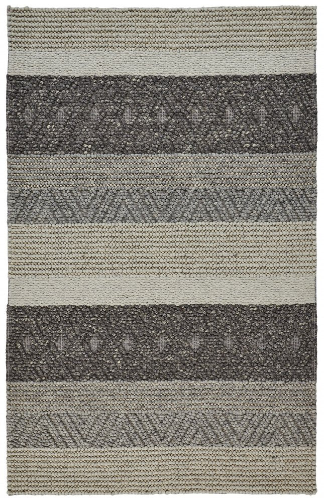 10' X 13' Gray Black And Taupe Wool Striped Hand Woven Area Rug