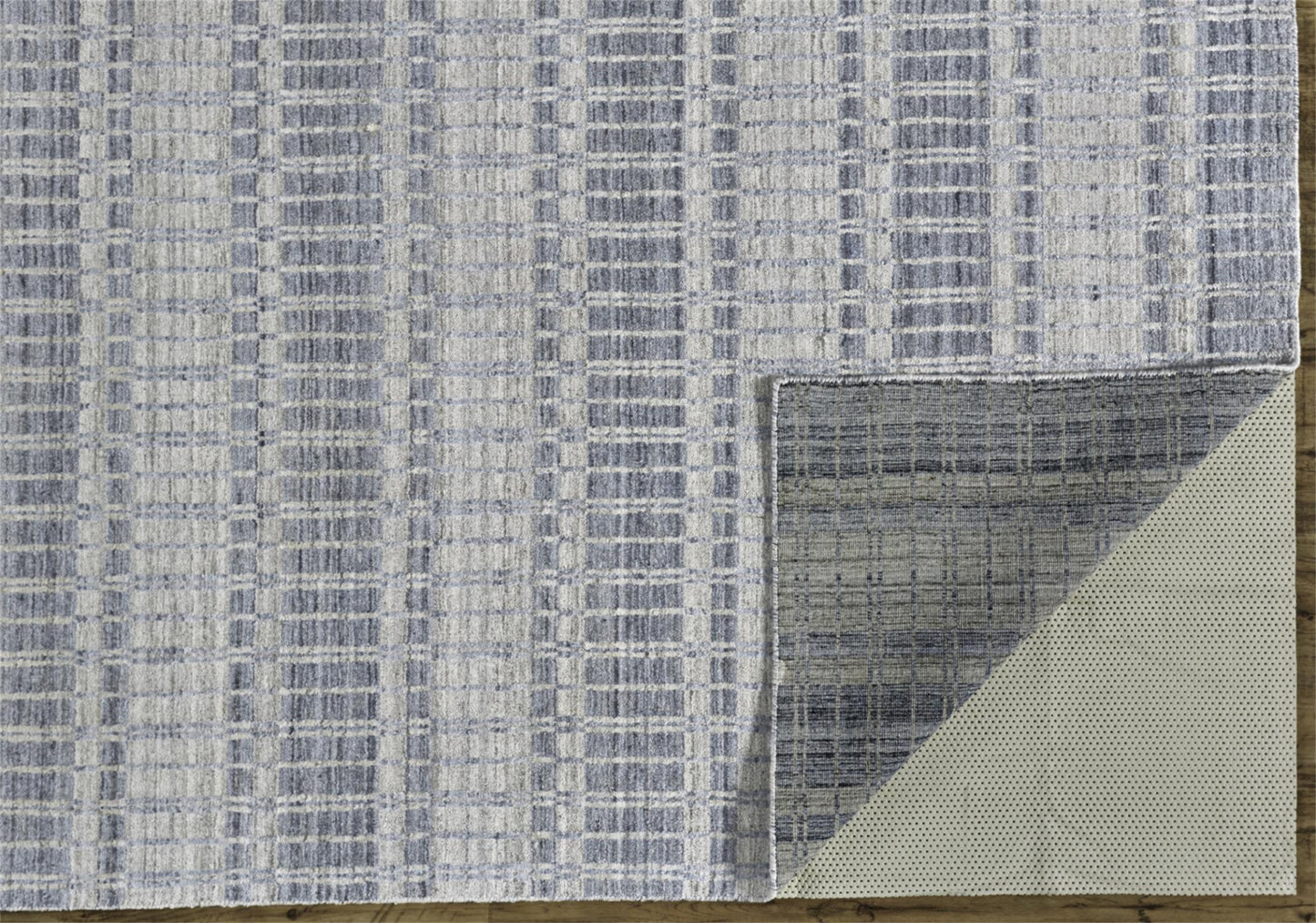 10' X 14' Ivory And Blue Striped Hand Woven Area Rug High Quality