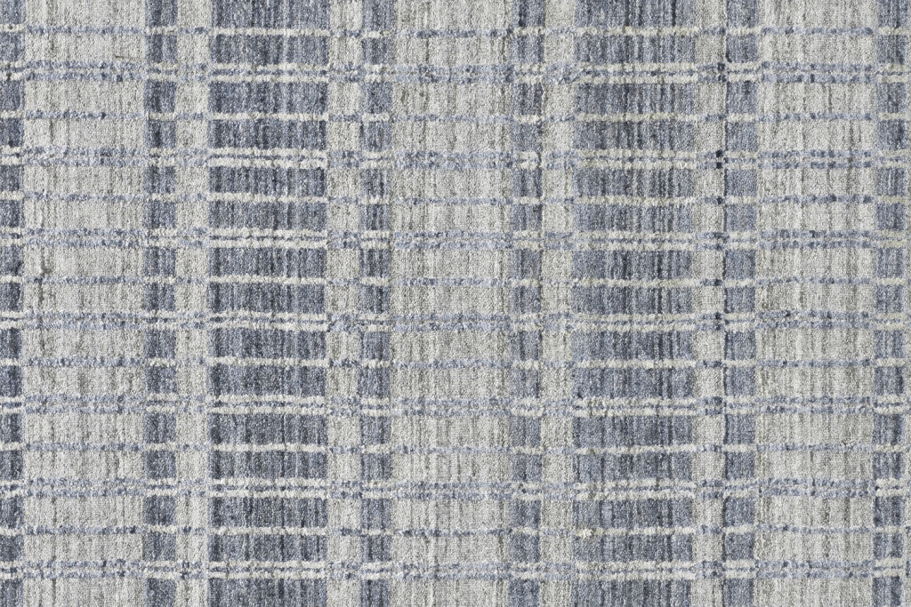 10' X 14' Ivory And Blue Striped Hand Woven Area Rug High Quality