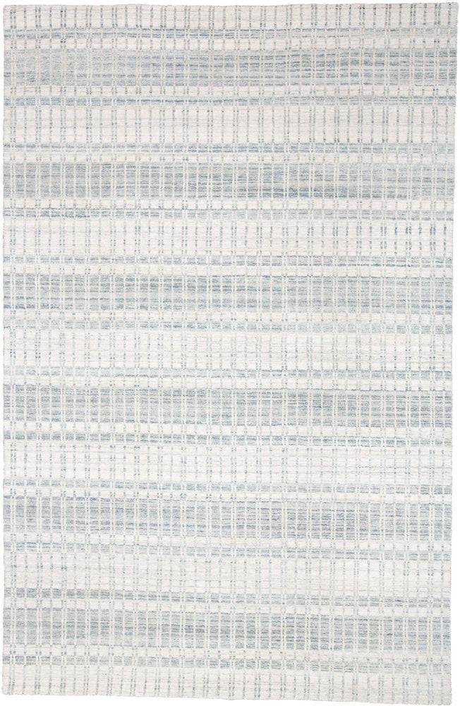 7' X 9' Ivory And Blue Striped Hand Woven Area Rug